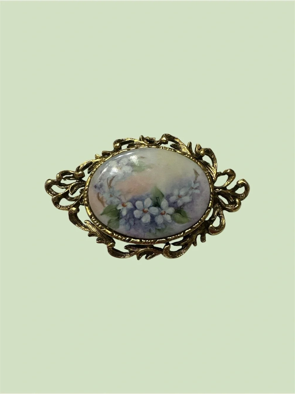 Floral Porcelain or ceramic Gold-Tone Brooch - Women's Jewelry